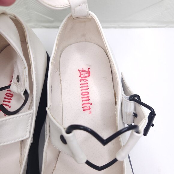 Demonia Sprite - 02 White Faux Leather Heart Strap Mary Jane Platform Lolita 8 - Picture 7 of 9